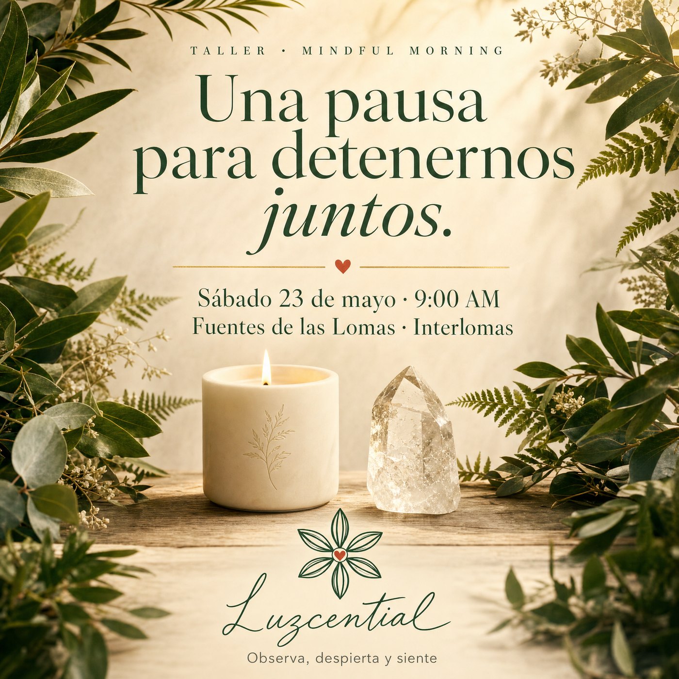 Pieza Pausa juntos · vela y cristal